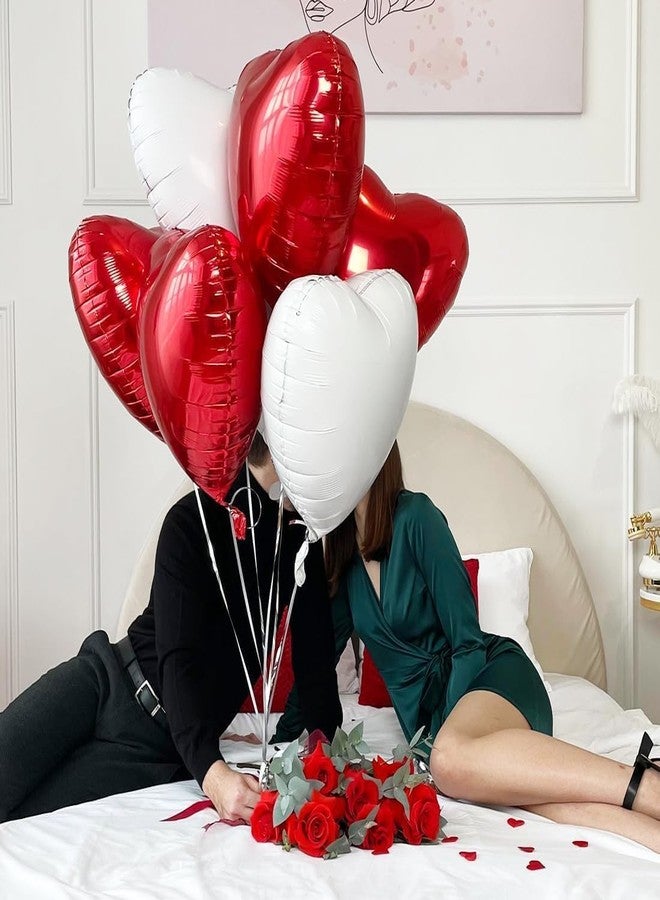 AMFIN (Pack of 10) 18 Inch Heart Foil Balloons - Red & White - Image 3